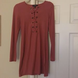 NWOT Long sleeved mini dress with lace up front